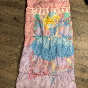 Mattel Barbie 1992 Vintage Pink Multicolored Zip Sleeping Bag Loose Threads